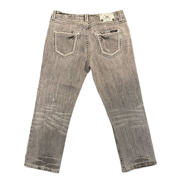 Miss Me JPB5014-5 Boyfriend Crop Womens Jeans 28 25 Gray Distressed Splatter - Picture 5 of 8